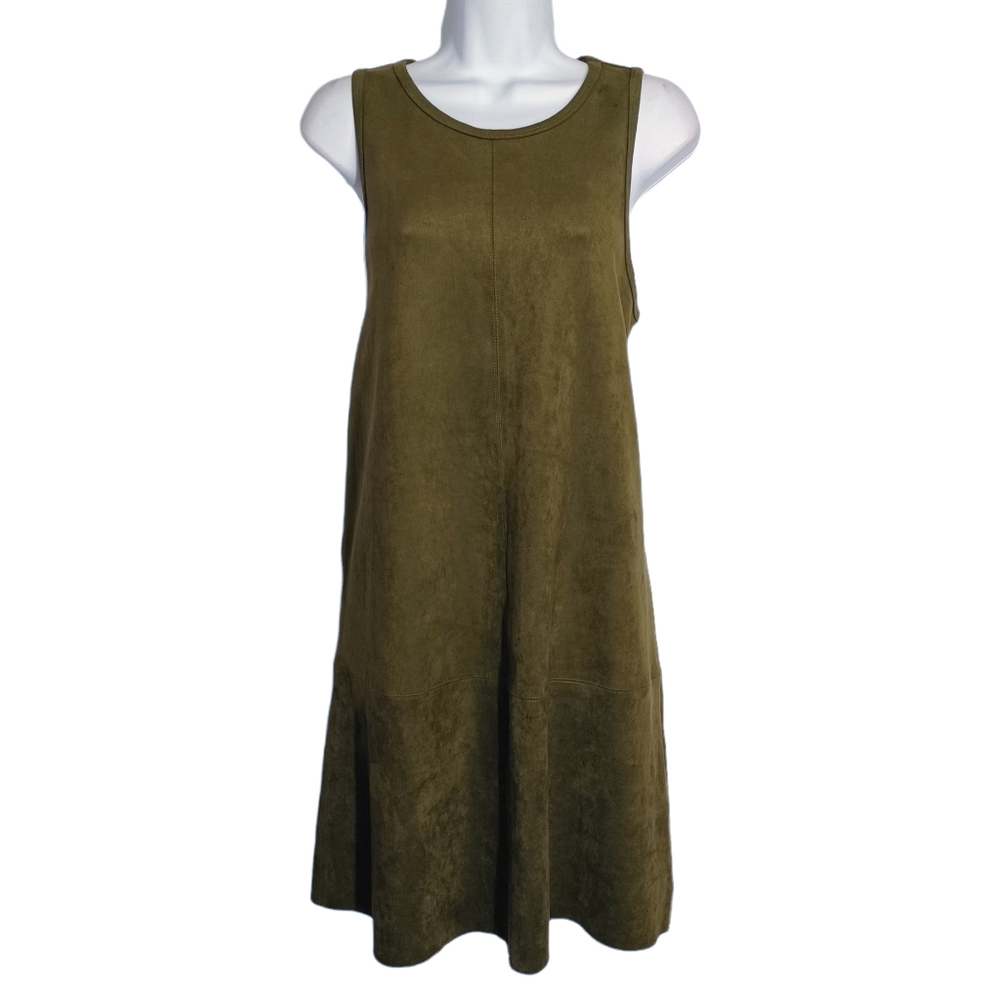 KAREN KANE Green Faux Micro Suede Sleeveless Shift Dress Medium